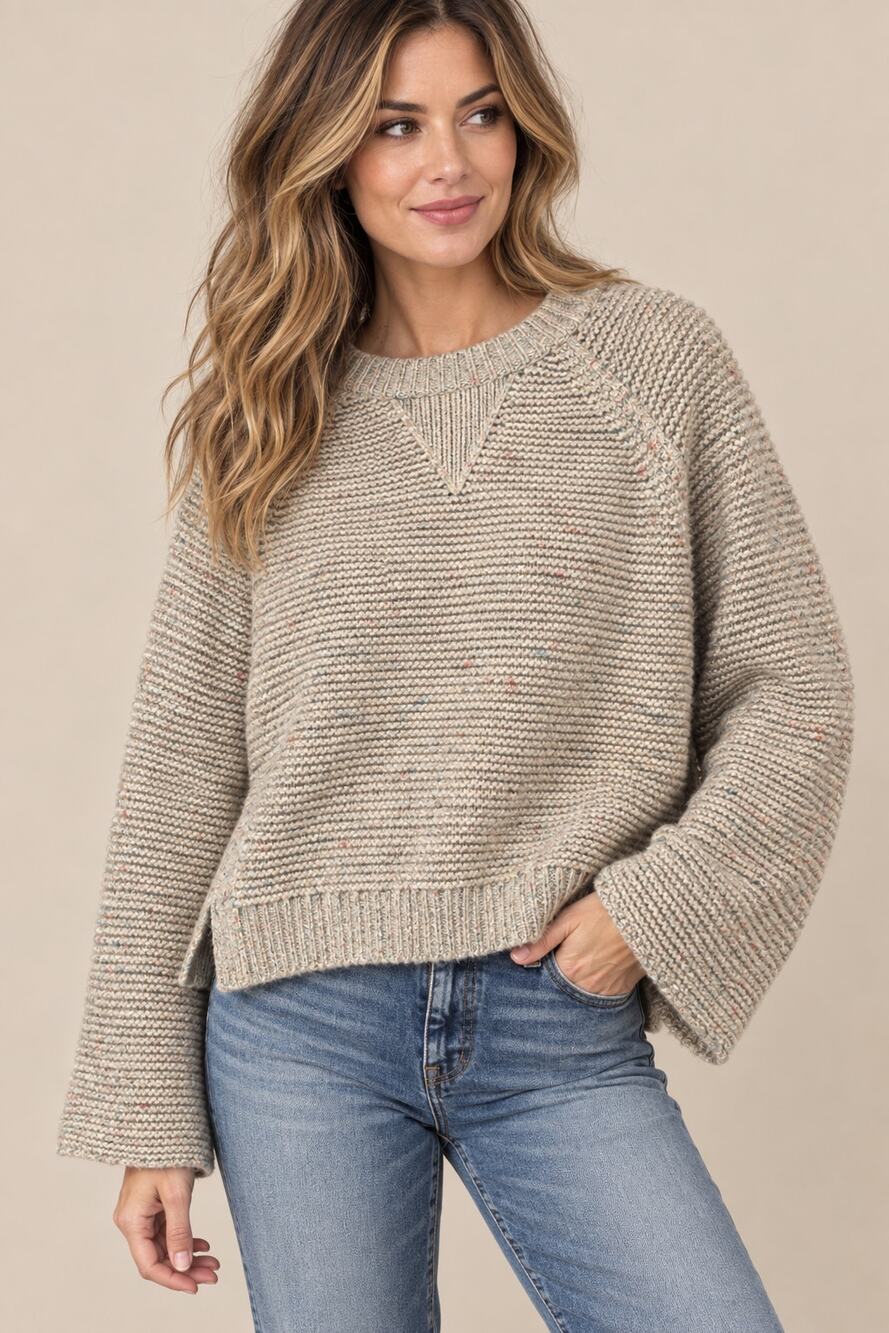 Madewell Flecked Wide Sleeve Sweater Women’s M Wool Alpaca Silk Oatmeal Knit